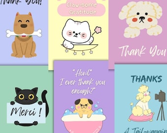 Handmade Thank You Cards - Exclusively for Pet Lovers , Pack of 12