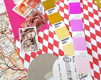 Collage Paper Pack: Vintage Illustrated Pages, Maps, Backgrounds, Pretty Papers, Scrapbooking, Card Making, Creative Mixed Media