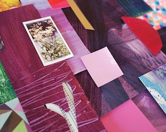 Paper Collage Pack - Rich Bold Curated Colours, Artist Off Cuts, Handpainted, Vintage Ephemera, Scrapbooking, Mixed Media
