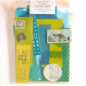 Handpainted Paper Colourful Collage Pack: Handmade and Vintage Ephemera, Journaling, Card Making Supplies, Gift For Arty Friend