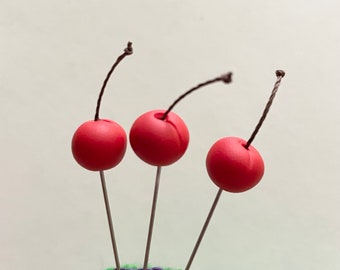 3 Polymer Clay Cherries Decorative Pins