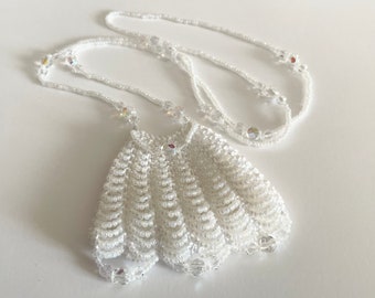 Beaded White Amulet Bag Necklace