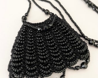 Beaded Amulet Bag Necklace All Black