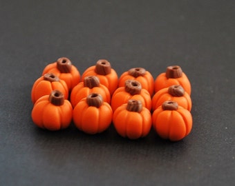 12 Little Polymer Clay Pumpkin Beads