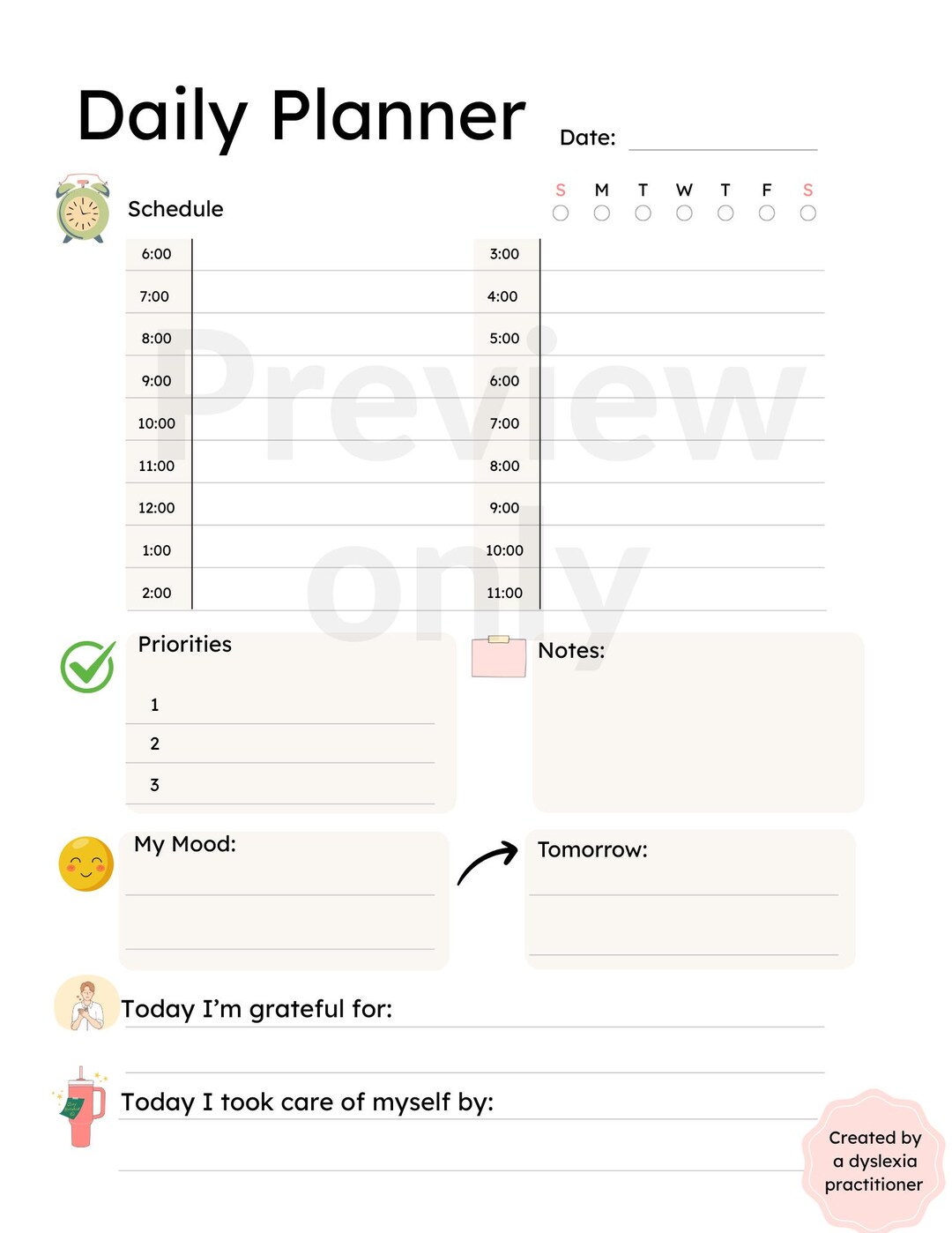 Dyslexia-friendly Daily Planner | Printable PDF | Neurodivergent ...