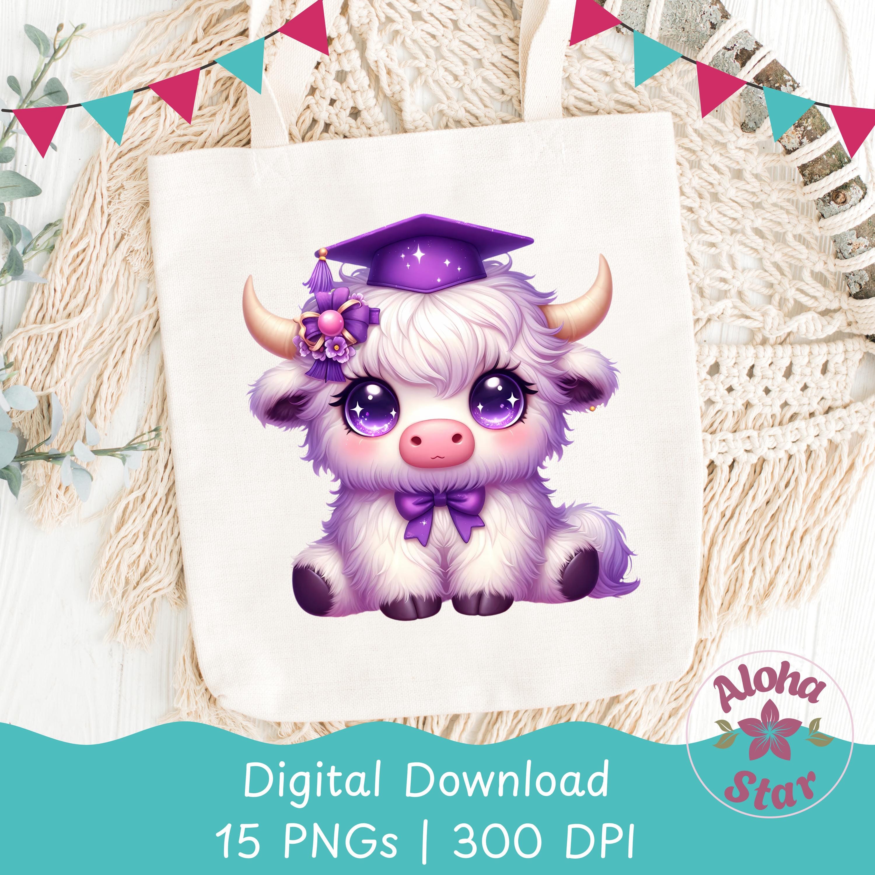 Graduation Cow Highland Cow Graduation Clipart Bundle, Kawaii PNG Graphics (instant ...