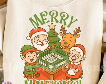 Mahjong Christmas Design Set: Kawaii style, Merry Mahjong (Digital Download, PNG, JPG)