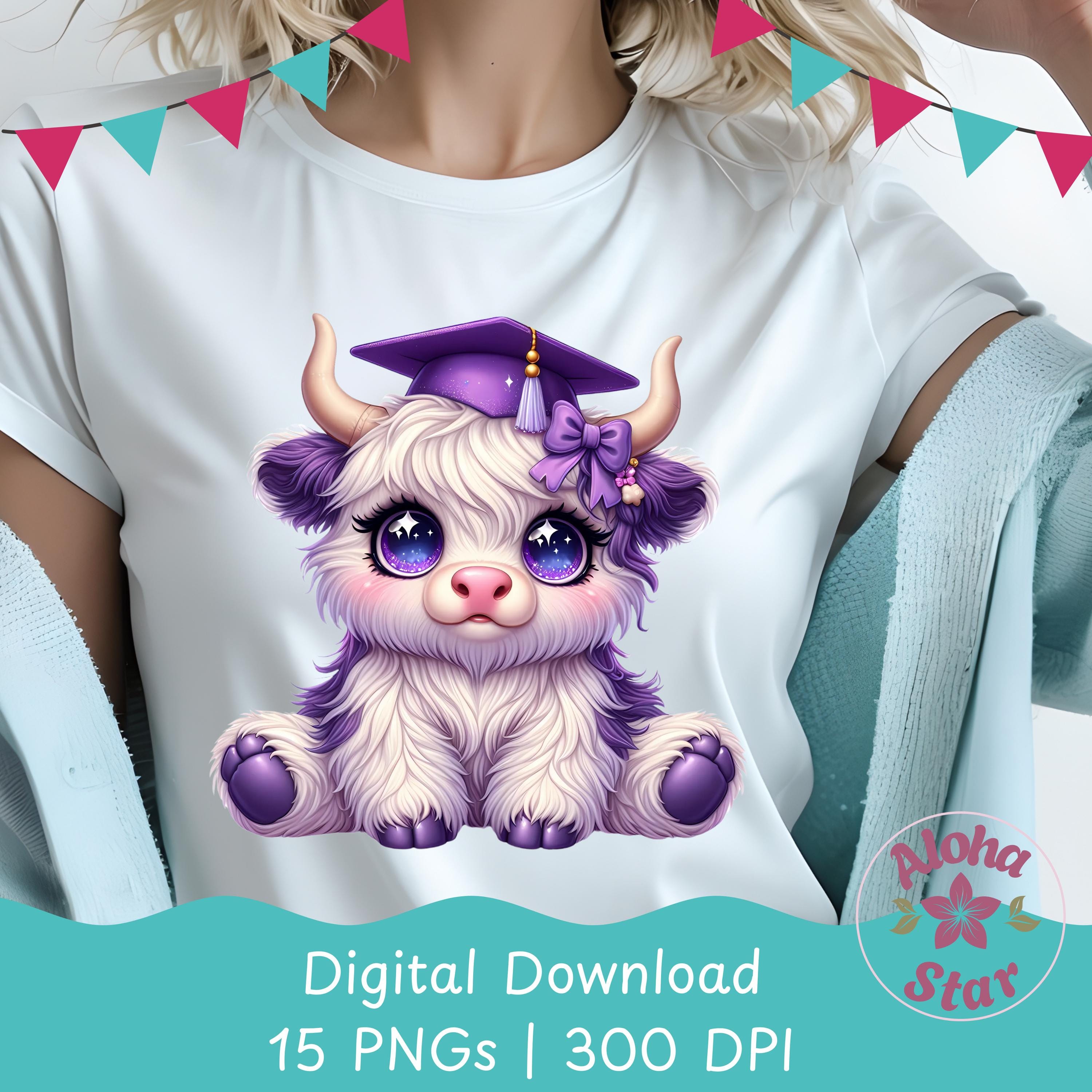 Highland Cow Graduation Clipart Bundle, Kawaii PNG Graphics (instant ...
