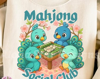 Mahjong Peacock Design Set: Kawaii style, Mahjong Social Club (Digital Download, PNG, JPG)