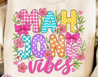 Mahjong Vibes – Colorful Coquette Mahjong PNG & JPG Digital Download