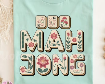 Mahjong Design: Text filled with flowers, Blossoms, Lotus (Digital Download, PNG, JPG)