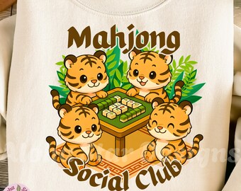 Mahjong Tiger Design Set: Kawaii style, Mahjong Social Club (Digitaler Download, PNG, JPG)