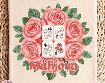 Mahjong Roses Design Set: Watercolor floral style with Mahjong tiles (Digital Download, PNG, JPG)