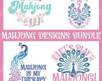 Mahjong Peacock PNG Designs: Tile & Blossom Art (Digital Download)