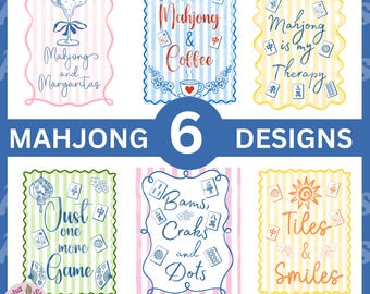 Retro Mahjong Summer Designs, PNG & JPG Digital Download for Crafting