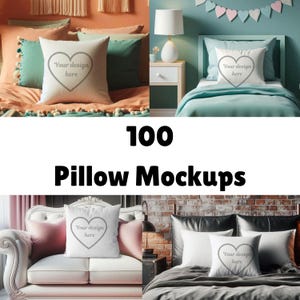 Mockup de almofada, 100 mockups de fronhas em branco para vendedores do Etsy, mockup de almofada simples, mockup de quarto boho, mockup de quarto de menina