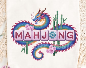 Mahjong Dragon Design, Digital Download with Tiles, Bamboo, and Plum Blossoms