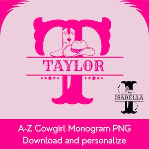 Alphabet monogramme cow-girl PNG, conception de lettre occidentale personnalisée pour enterrement de vie de jeune fille, cadeau de décoration de chambre de fille parfaite