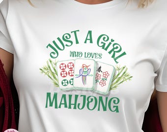 Mahjong Girl Digital Design: Tiles and Bamboo Art (Digital Download, PNG, JPG)