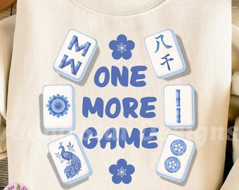 Mahjong Design: Blue Chinoiserie style, Mahjong tiles, One More Game (Digital Download, PNG, JPG)