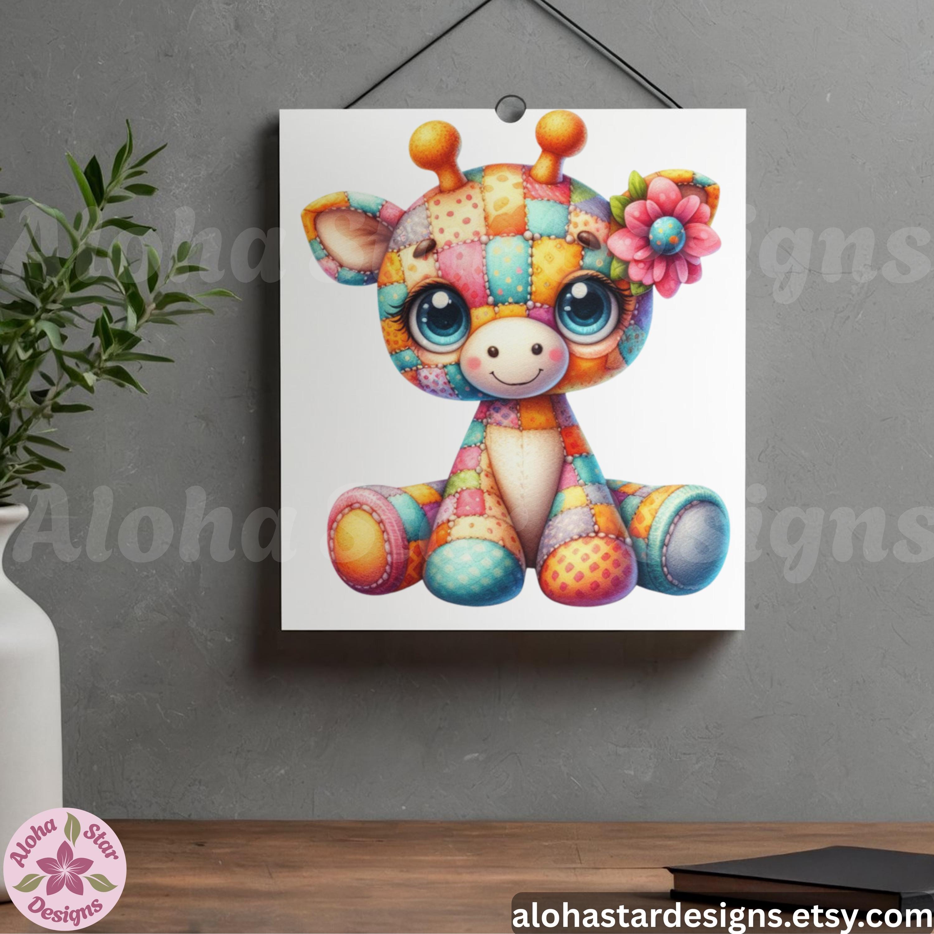 Patchwork Giraffe Watercolor Clipart: 5 Colorful PNG Designs (digital ...
