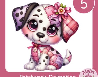 Ensemble de cliparts PNG patchwork dalmatien : motifs de chien en feutre (téléchargement numérique)