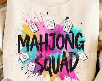 Mahjong Squad Design, Paint Splatter style with Mahjong Tiles (Digital Download, PNG, JPG)