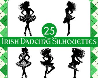 Irish Dancer Silhouettes: Celtic Designs Clipart (Digital Download, PNG, JPG, SVG)