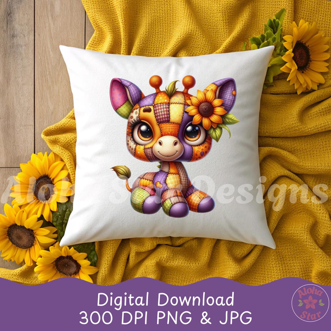 Patchwork Giraffe Clipart Set: Sunflower Nursery Decor (PNG Files ...