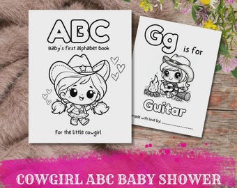 Cowgirl ABC Coloring Book: Baby Shower Guestbook (Digital Download)