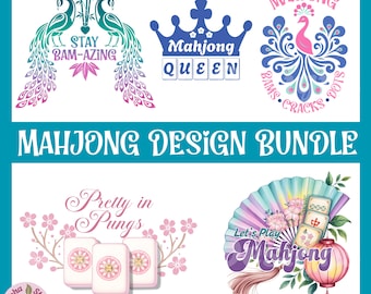 Mahjong Design Bundle: Peacocks, Tiles and Blossoms Art (Digital Download, 5 PNGs)