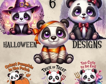 Kawaii Halloween Panda Clipart Bundle: 6 PNG Designs