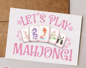 Mahjong Tiles Digital Design: Illustrated Game Night Art (Digital Download, PNG, JPG)