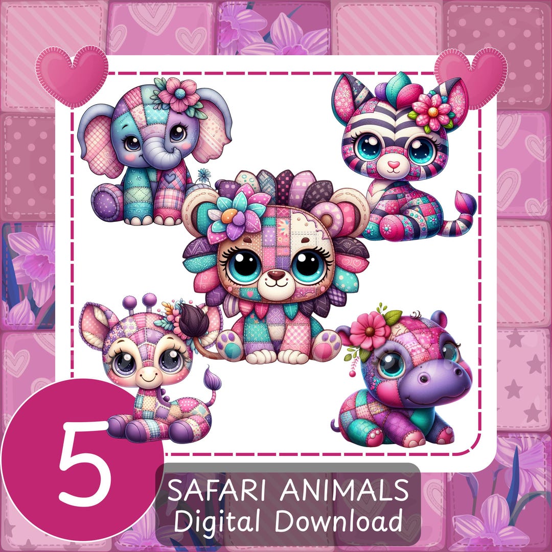 Pink Purple Safari Animals Patchwork PNG Bundle (digital Download) - Etsy
