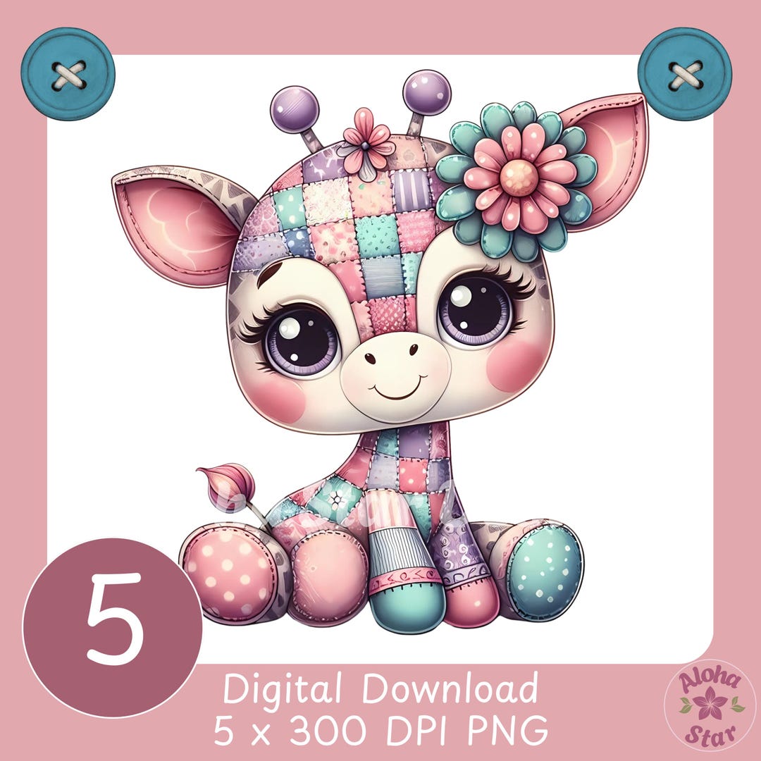 Patchwork Giraffe Clipart: Whimsical Nursery PNG Set (digital Download ...