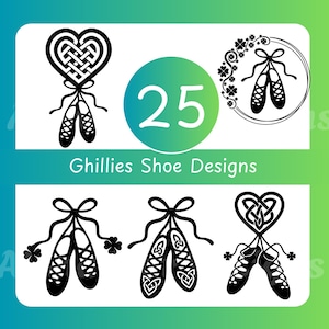 Irish and Scottish Dance Shoes Clipart Set, Celtic Patterned Ghillies Dance Pump Designs, PNG SVG for Dancewear, Teacher & Dancer Gift Ideas