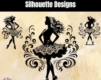 Irish Dancer Silhouette Designs: 15 Celtic Art (Digital Download, PNG, JPG)