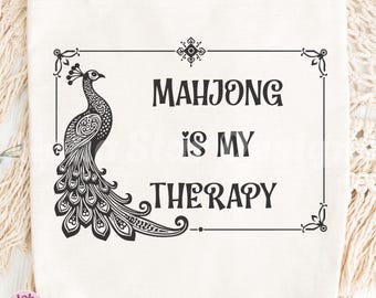 Peacock Mahjong Therapy PNG Design: Black & White (Digital Download)