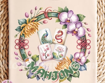 Conception de mahjong pour cadeaux et travaux manuels, couronne aquarelle avec carreaux et fleurs (téléchargement numérique)