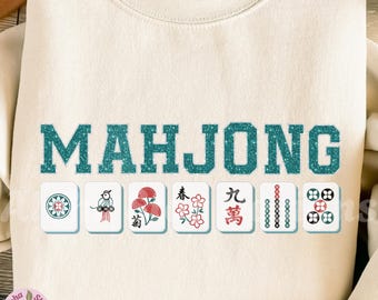 Teal Glitter Mahjong Tiles Design: College Style PNG JPG (Digital Download)
