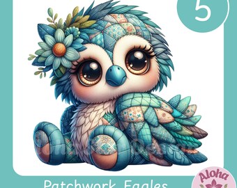 Patchwork Eagle Clipart Set: Whimsical Nursery Decor (Digital Download PNG)