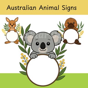 Australian Animal PNG Clipart Bundle - Koala, Kangaroo, Platypus, Wombat, Kookaburra, Dingo & Emu with Transparent Circle Sign for Monogram