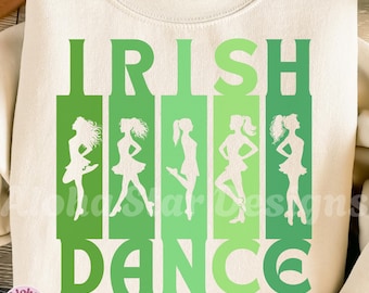 Irish Dance Design: Shades of Green and Silhouettes of Dancers (Digital Download, PNG)