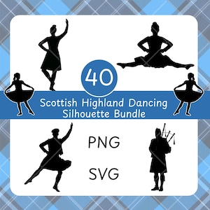 Scottish Highland Dance Silhouette Digital Clipart, Traditional Male & Female Dancers and Bagpiper, Perfect for Highland Dance Projects