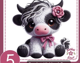 Crochet Highland Cow PNG Set: Nursery Wall Art (Digital Download