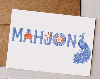 Mahjong Design for Gifts and Crafts, Bamboo, Dragon Symbol, Lotus, Peacock (Digital Download)