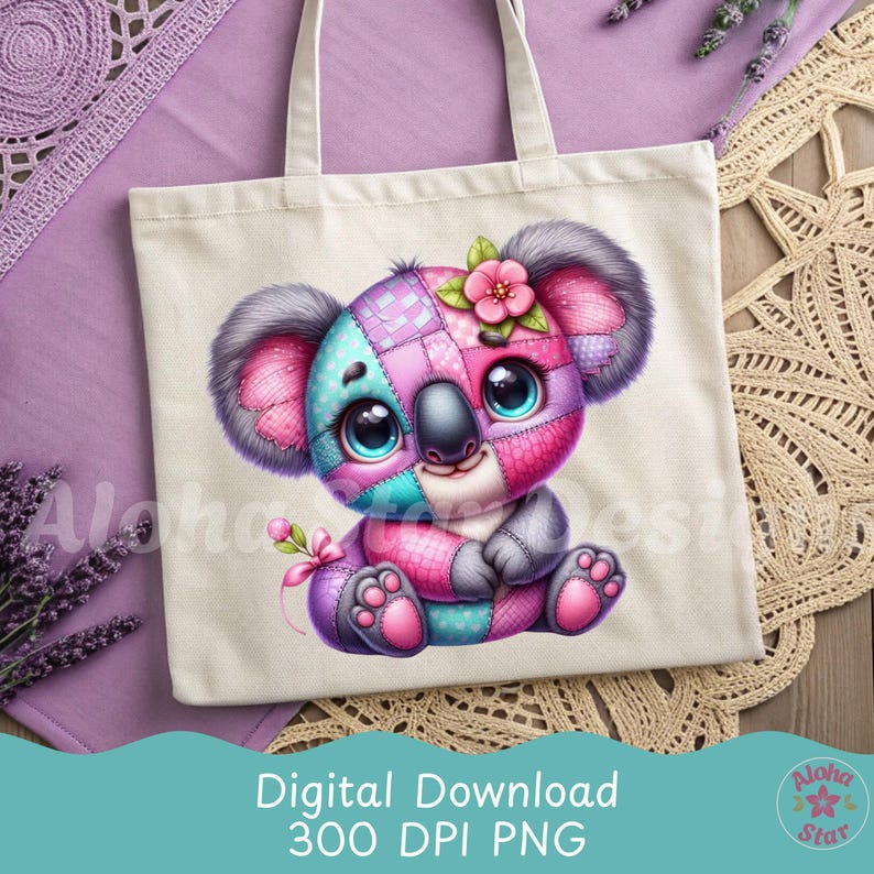 Patchwork Koala Clipart PNG Set: Whimsical Nursery Decor (digital ...