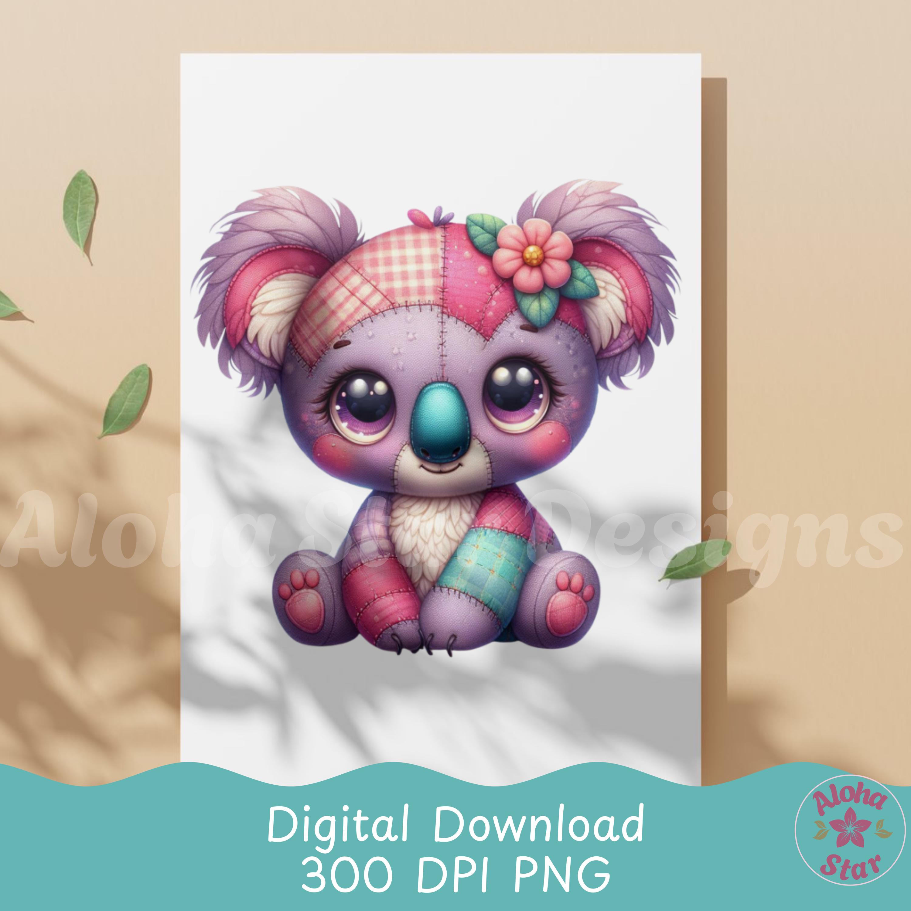 Patchwork Koala Clipart PNG Set: Whimsical Nursery Decor (digital ...