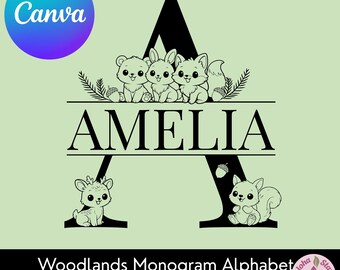 Woodlands Monogram Alphabet PNG SVG: Personalized Letters Canva Template (Digital Download)