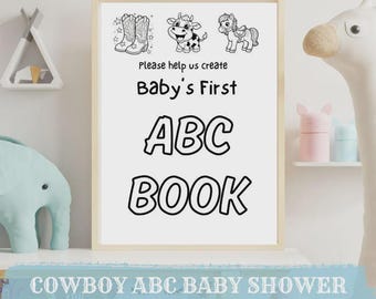 Cowboy ABC Coloring Book: Western Baby Shower Guest Book (PDF Download)